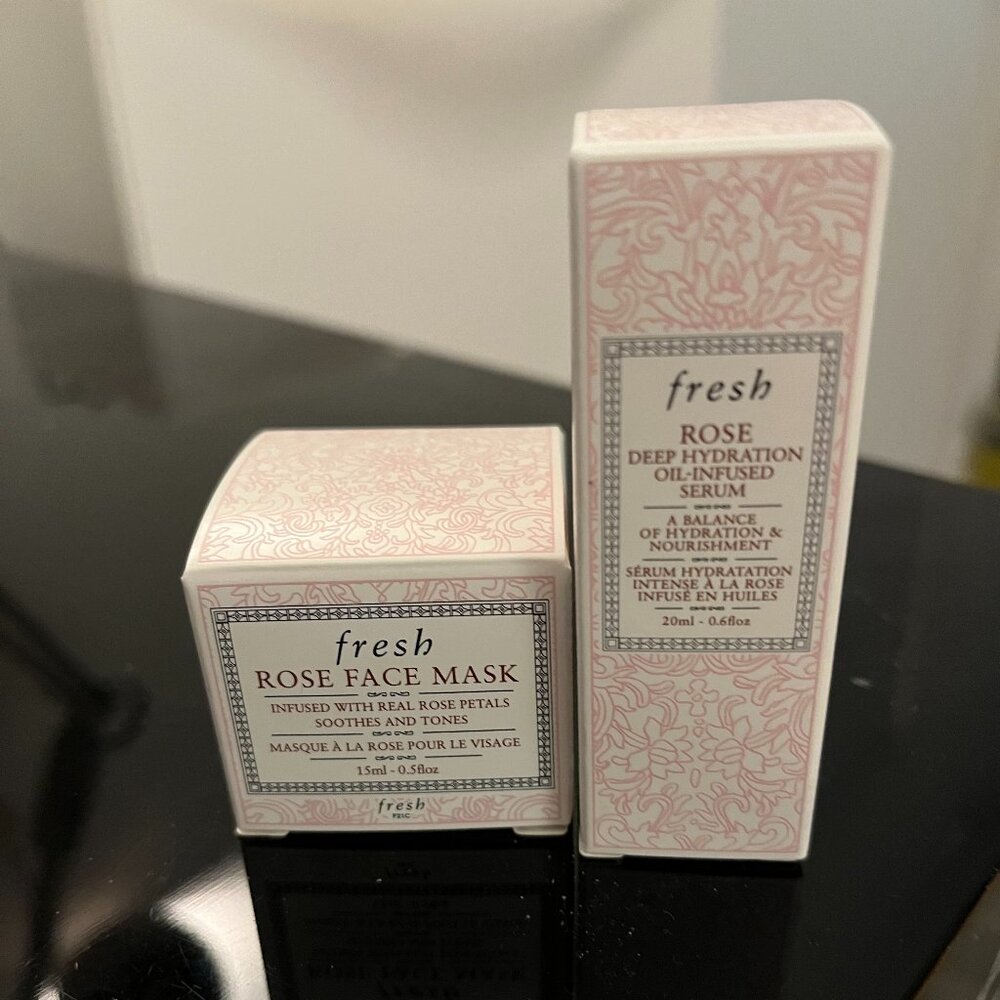 Fresh Face Mask and Rose Deep-Hydration Oil Infused Serum Set, NIB Travel-Sized